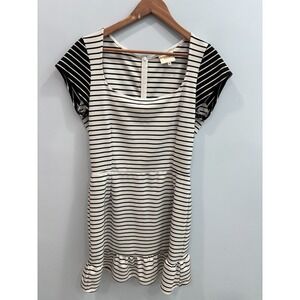 Maeve Striped Dress Womens XL Black White Stretch Ruffle Hem Anthropologie